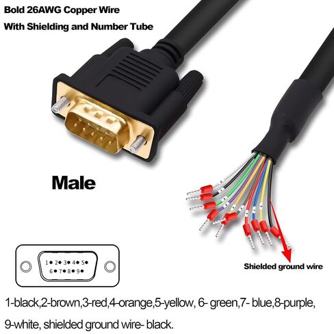 DB9 Male Connector RS232 RS485 9 Pin Serial Port Extension Cable D-SUB 9 Pin to Bare Wire with Terminal Breakout -Black-1M (DB9 Male) in Saudi Arabia