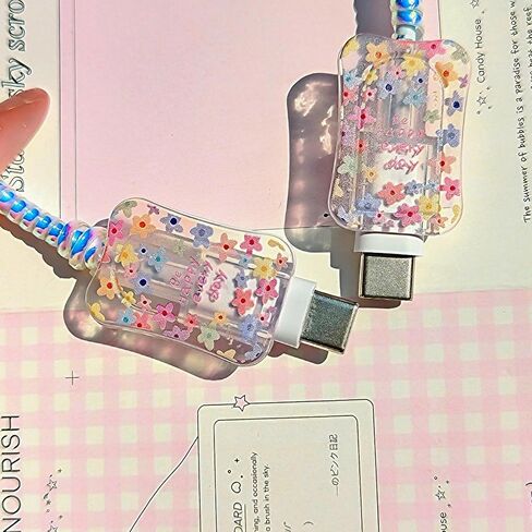 Cute Flower Charger Protector for iPhone Charger Cover, Girly Sakura Rose Floral Pattern Desgin Phone Cord Protector,Data Line USB Case Wire for iPhone iPad 18W/20W Cable Protector 15 16 17 Pro Max in Saudi Arabia