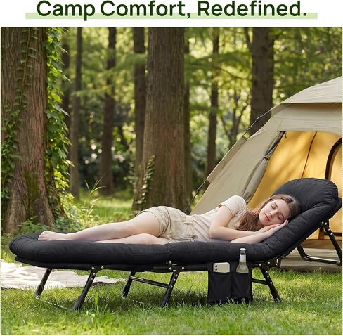 Alpen Camping Cot with Mattress, Portable Camping Bed for Indoor & Outdoor No Assembly Required, Camping Cot for Adult, Home Office Nap Guest Travel Hiking, Black in Saudi Arabia
