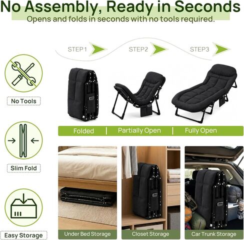 Alpen Camping Cot with Mattress, Portable Camping Bed for Indoor & Outdoor No Assembly Required, Camping Cot for Adult, Home Office Nap Guest Travel Hiking, Black in Saudi Arabia