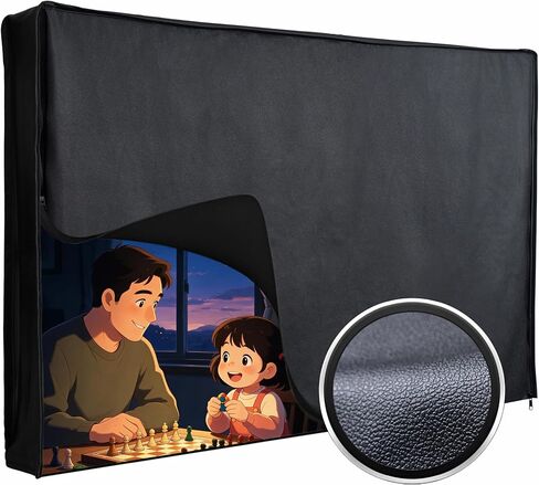 Leather Outdoor TV Cover–Vinyl Fabric, Marine Faux Leather Waterproof & Weatherproof TV Cover with Roll Up Front, Zipper Closure & Remote Control Pocket(Black Leather, TV 22-24") in Saudi Arabia