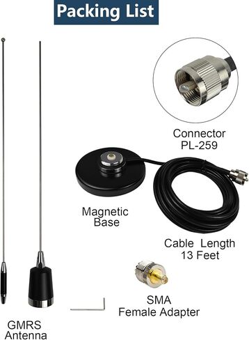 GMRS NMO Antenna 462-467Mhz UHF Mobile Whip Antenna with Magnetic Base 13ft RG58 Cable PL-259 SMA Female Connector Max Power 150W Boost Signal Output in Saudi Arabia