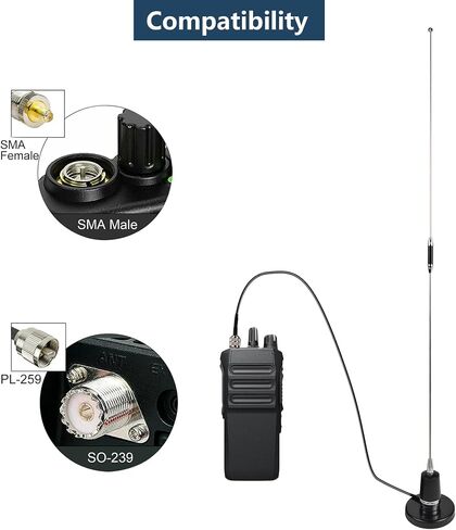 GMRS NMO Antenna 462-467Mhz UHF Mobile Whip Antenna with Magnetic Base 13ft RG58 Cable PL-259 SMA Female Connector Max Power 150W Boost Signal Output in Saudi Arabia
