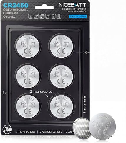 NICEBATT Cr2450 3V Lithium Battery 6 Pack, Long Lasting Power for Key Fob,Door Sensor, Security System and More 2450 Batteries in Saudi Arabia