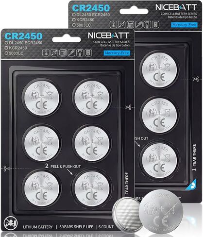 NICEBATT Cr2450 3V Lithium Battery 6 Pack, Long Lasting Power for Key Fob,Door Sensor, Security System and More 2450 Batteries in Saudi Arabia