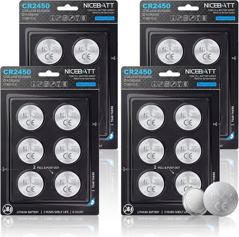 NICEBATT Cr2450 3V Lithium Battery 6 Pack, Long Lasting Power for Key Fob,Door Sensor, Security System and More 2450 Batteries in Saudi Arabia