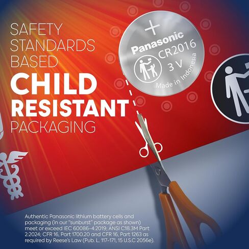 Panasonic CR2016 3.0 Volt Long Lasting Lithium Coin Cell Batteries in Child Resistant, Standards Based Packaging, 4 Pack in Saudi Arabia