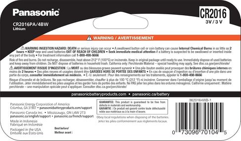 Panasonic CR2016 3.0 Volt Long Lasting Lithium Coin Cell Batteries in Child Resistant, Standards Based Packaging, 4 Pack in Saudi Arabia