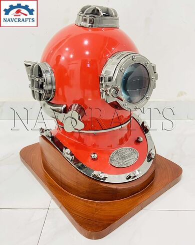 Collectible Hand Made Diving Helmet for Divers US Navy Mark Perfect Nautical Themed Decorative Vintage Reproduction Diving Helmet with Wooden Base Gift in Saudi Arabia