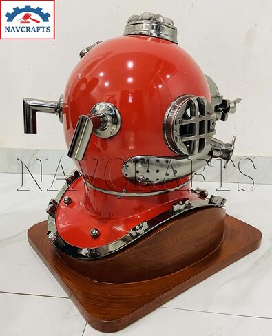 Collectible Hand Made Diving Helmet for Divers US Navy Mark Perfect Nautical Themed Decorative Vintage Reproduction Diving Helmet with Wooden Base Gift in Saudi Arabia