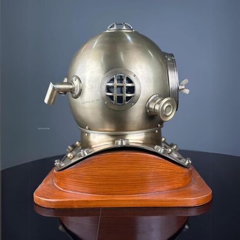 Vintage Brass Divers Helmet Nautical Maritime Deep Sea Diving Helmet Replica with Wooden Base Collectible Marine Decor for Office, Study, and Home in Saudi Arabia