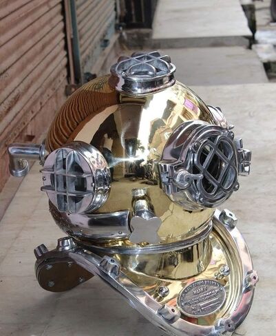 18" Scuba Diving Nautical Helmet | Maritime Ship's Decorative Helmet | Medieval-Mercantile (18 Inches, Aluminum Nickel) in Saudi Arabia