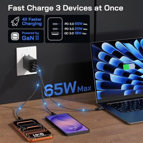 65W Super Fast Charger Type C, 3-Port USB C Fast Charger PPS/PD/QC Block in Saudi Arabia