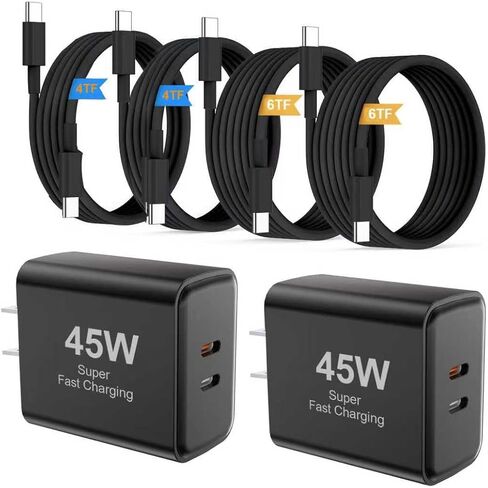 شاحن USB C فائق السرعة 45 وات، كتلة شاحن بمنفذ مزدوج من النوع C 35 وات+10 وات، مع كابل شاحن 4FT+6FT من النوع C، لهاتف Samsung Galaxy S25/S24/S23/S22/S21/i Phone 17/16/15 in Saudi Arabia