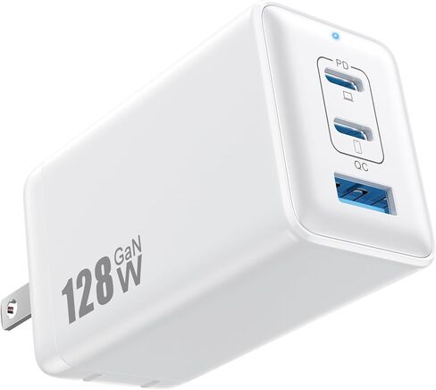 128W USB C Wall Charger,GaN III 3-Port Fast Charging Station,PD QC Foldable Charger Block Portable 65W Laptop Adapter for MacBook Pro/Air,iPad Pro,Galaxy S23,Dell XPS 13,iPhone 17/16/Pro etc in Saudi Arabia