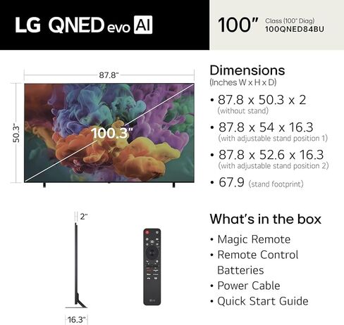 LG 100-Inch Class QNED Evo AI QNED84B Series Mini LED 4K Smart TV w/Dolby Atmos, Vision, HDR10, Super Upscaling, Filmmaker Mode, Wow Orchestra, Compatible with Alexa, 100QNED84BU, 2026 in Saudi Arabia