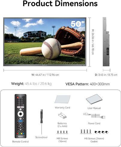SYLVOX 50" Outdoor TV, 1000 Nits Partial Sun, IP56, Deck Pro 3.0 | 4K UHD, HDR10, Dolby Atmos, Full Metal Housing, Google TV, Voice Assistant, Chromecast Built-in, Built for Patio & Deck in Saudi Arabia