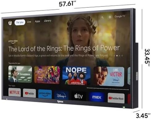 تلفزيون SYLVOX خارجي مع شريط صوت وغطاء وحامل على الحائط، تلفزيونات ذكية 65 بوصة 4K UHD QLED، مقاومة للطقس، مقاومة للماء IP56، شمس جزئية 1000 شمعة في المتر المربع، تدعم مساعد Google، زاوية عرض واسعة (موديل 2024) in Saudi Arabia