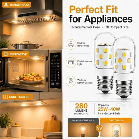 E17 LED لمبة عكس الضوء 3W 3000K ضوء الميكروويف الأبيض الناعم، 2-حزمة in Saudi Arabia