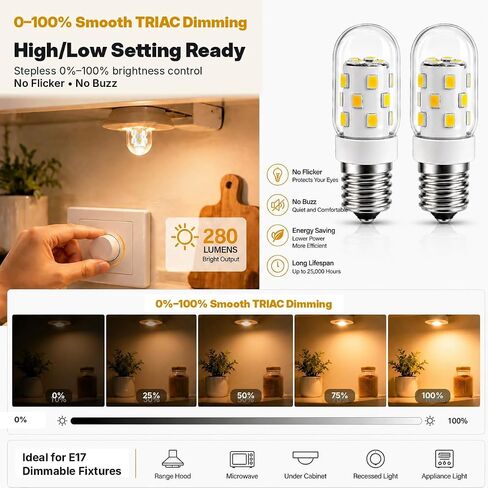 E17 LED لمبة عكس الضوء 3W 3000K ضوء الميكروويف الأبيض الناعم، 2-حزمة in Saudi Arabia