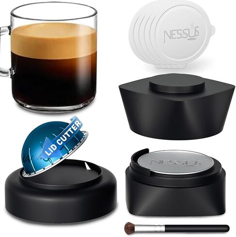 NESSUS Refill Kit for Reusable Nespresso Vertuo Pods, Lid Easy Remover for Original Seal, 100PCS Aluminum Foil Lids, Tamp & Press Refillable Vertuo Capsules Holder and Brush in Saudi Arabia