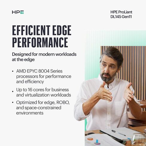 Hewlett Packard Enterprise ProLiant DL145 Gen11 Rack Server w/one AMD EPYC 8024P Processor, 2.4GHz 8c 1P 1x16GB-R 2SFF 1x480GB SSD NC BCM5719 1x700W PS (HPE Smart Choice P87460-005) in Saudi Arabia
