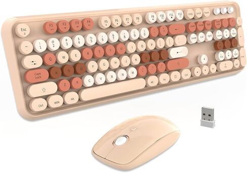 FD Wireless Keyboard and Mouse Combo - 2.4G Full-Sized Cute Colorful Mouse and Keyboard with 104 Round Keys Retro Typewriter Keyboard for Laptop/Windows/PC - Black Gradient in Saudi Arabia