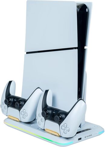 قاعدة NACON ووحدات تحكم الشاحن ومروحة لجهاز PlayStation 5 Slim: حامل شحن حديث، عدد 2، USB-A إلى USB-C، متوافق مع وحدات تحكم PlayStation 5 in Saudi Arabia
