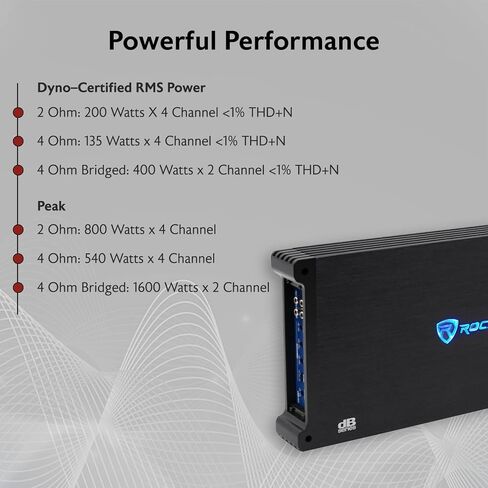 Rockville dB45 3200W 4-Channel 2-Ohm Car Amplifier, High-Speed MOSFET, Adjustable Crossover, LED, Remote Sub Control, Perfect for Car Audio and Subs in Saudi Arabia