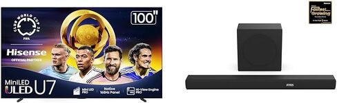 Hisense 100U75QG Mini-LED 4K UHD Smart Google TV AX3100Q 3.1Ch Sound Bar with Wireless Subwoofer in Saudi Arabia