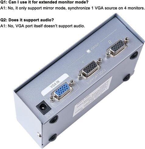 DTECH 2 Way Powered VGA Splitter Amplifier Box عالي الدقة 1080p SVGA فيديو 1 في 2 خارج 250 ميجا هرتز لجهاز كمبيوتر واحد إلى جهاز كمبيوتر مزدوج الشاشة in Saudi Arabia