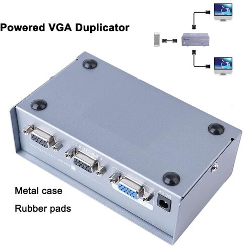 DTECH 2 Way Powered VGA Splitter Amplifier Box عالي الدقة 1080p SVGA فيديو 1 في 2 خارج 250 ميجا هرتز لجهاز كمبيوتر واحد إلى جهاز كمبيوتر مزدوج الشاشة in Saudi Arabia