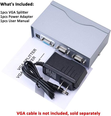 DTECH 2 Way Powered VGA Splitter Amplifier Box عالي الدقة 1080p SVGA فيديو 1 في 2 خارج 250 ميجا هرتز لجهاز كمبيوتر واحد إلى جهاز كمبيوتر مزدوج الشاشة in Saudi Arabia