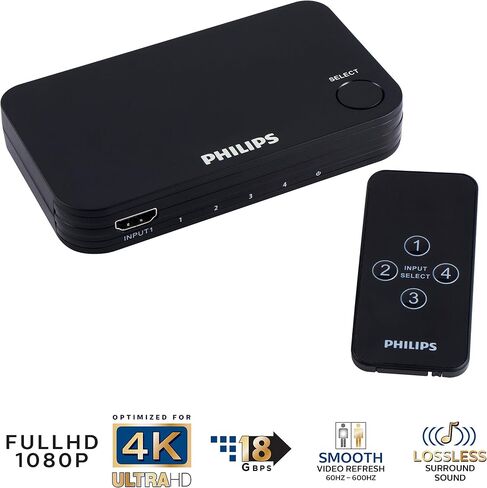 Philips 4 Device HDMI Switch, Wireless Remote, Use with 4K Smart TV in Saudi Arabia