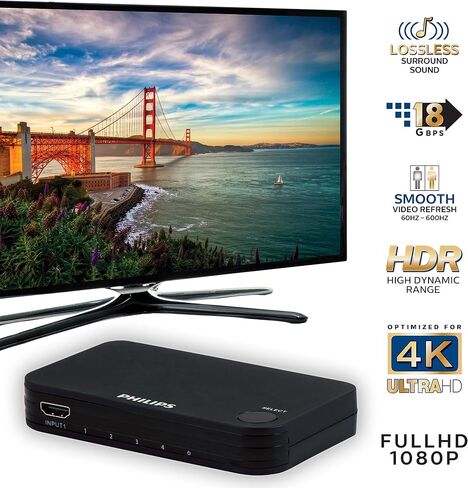 Philips 4 Device HDMI Switch, Wireless Remote, Use with 4K Smart TV in Saudi Arabia