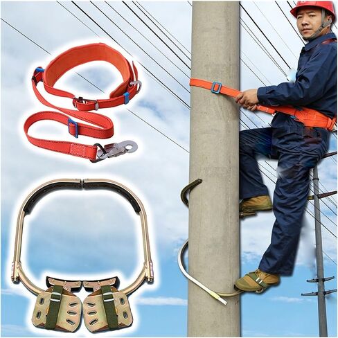 Professional Electrician's Pole Climbing Set - Adjustable Non-Slip Climbers & Sturdy Concrete Pole Foot Buckle for Lineworkers and Maintenance Technicians - Safety & Durability Assured in Saudi Arabia