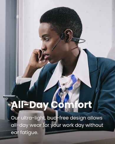Aftershokz OpenComm (Rebranded as Shokz OpenComm) Wireless Stereo Bone Conduction Bluetooth Headset with Noise-Canceling Boom Microphone for Office Home Business Trucker Drivers Commercial Use, Black in Saudi Arabia