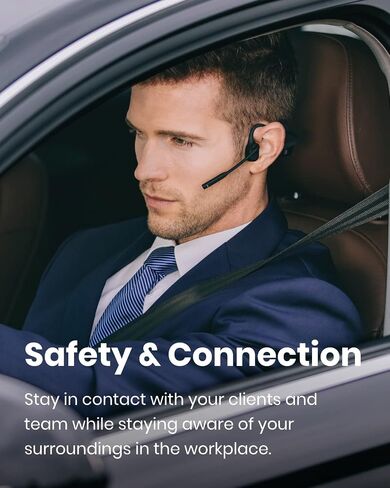 Aftershokz OpenComm (Rebranded as Shokz OpenComm) Wireless Stereo Bone Conduction Bluetooth Headset with Noise-Canceling Boom Microphone for Office Home Business Trucker Drivers Commercial Use, Black in Saudi Arabia