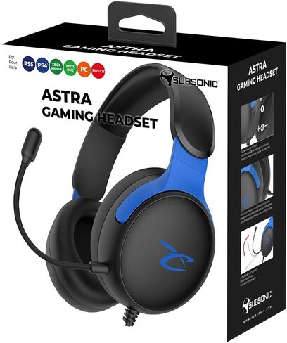 Subsonic - سماعة ألعاب Astra لجهاز PS5 PS4 PC Xbox، سماعة رأس مع مكبرات صوت 40 مم، ميكروفون قابل للإمالة، تحكم مدمج في مستوى الصوت وزر كتم الصوت - أسود وأزرق in Saudi Arabia