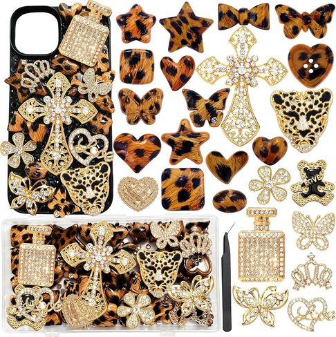 Leopard Print Junk Phone Case Charms Kit,DIY Phones Decor Junk Case Kit in Saudi Arabia