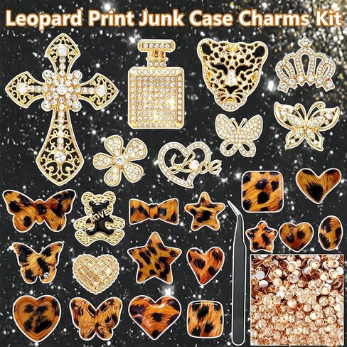 Leopard Print Junk Phone Case Charms Kit,DIY Phones Decor Junk Case Kit in Saudi Arabia
