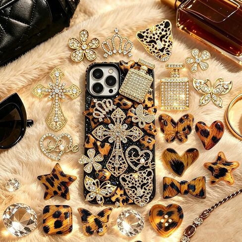 Leopard Print Junk Phone Case Charms Kit,DIY Phones Decor Junk Case Kit in Saudi Arabia