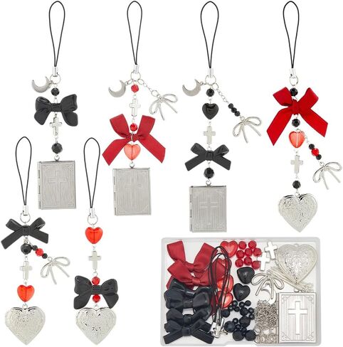 SUNNYCLUE 1 Box 6 Straps Phone Charm Making Kit Halloween Phones Charms Strap Skeleton Moth Butterfly Cross Gothic Cellphone Charm for Women Adults DIY Keychain Moblie Phone Case Decor in Kuwait