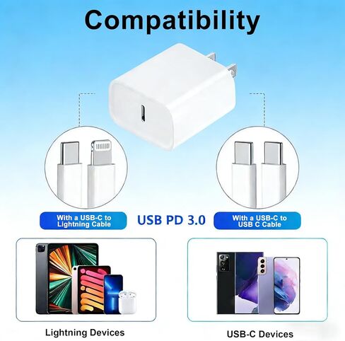 كتلة شاحن USB C 20 واط لهاتف Apple iPhone 17 16 15، شاحن USB C شحن سريع من النوع C محول طاقة قابس حائط لهاتف iPhone 17/16/15/14/13/12/11 Pro Max Series/Apple iWatch/AirPods in Saudi Arabia