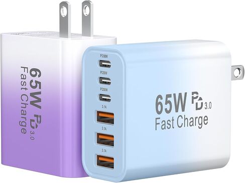 كتلة شاحن سريع USB C، قابس كتلة شاحن جداري سريع للغاية USBC بقدرة 65 وات، 6 منافذ من النوع C مكعبات شحن للهاتف، محول طاقة متعدد المنافذ لهاتف iPhone 17 16 15 14 13 12 Pro Max، Galaxy S26، عبوتان in Saudi Arabia