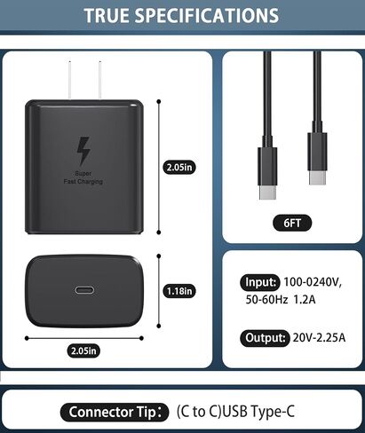 45W Super Fast Charger USB C- 45 Watt Type C Fast Charging Android Phone Charger Compatible with Samsung Galaxy S25 Ultra/S25/S25+/S26/S26+/S26Ultra/S24+/S24 Ultra/S23 Ultra Tab,6ft C Cable in Kuwait