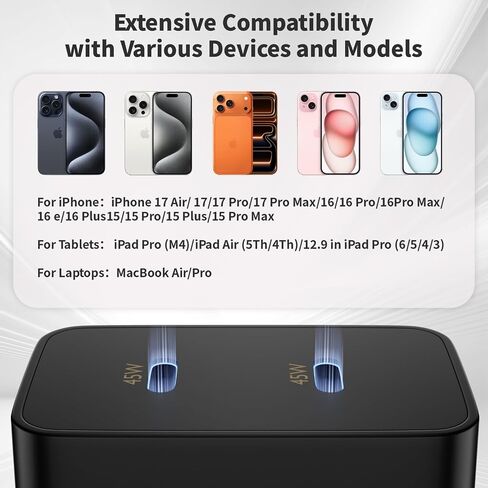 45W Charger iPhone 17 16 Pro Max,Long 6FT Dual Port Phone Charger USB C Super Fast Charge Block Fast Charging 6Foot USBC to C Nylon Braided Cable for iPhone 17/17 Air/16/16e/16 Pro/15 Pro/15 Plus/iPad in Saudi Arabia
