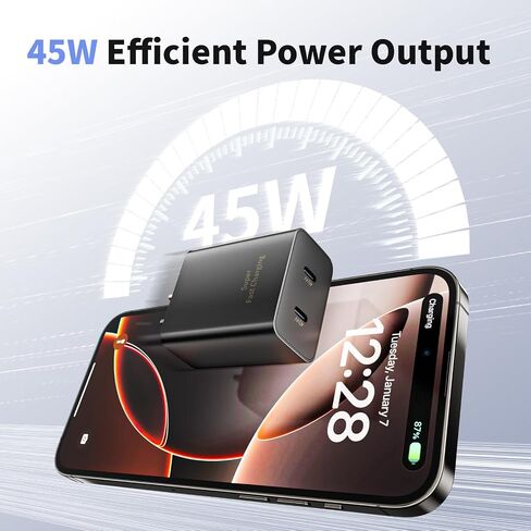 45W Charger iPhone 17 16 Pro Max,Long 6FT Dual Port Phone Charger USB C Super Fast Charge Block Fast Charging 6Foot USBC to C Nylon Braided Cable for iPhone 17/17 Air/16/16e/16 Pro/15 Pro/15 Plus/iPad in Saudi Arabia