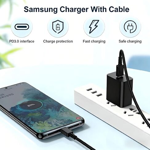 USB C Super Fast Charging Block and 6ft USB C to C Cable Long,Type C Wall Plug and Android Phone Charger Cord for Samsung Galaxy S26/S25 Ultra/S24+/S23 Plus/S22/S21/Note20/iPhone 17 16 15 Pro Max Air in Saudi Arabia