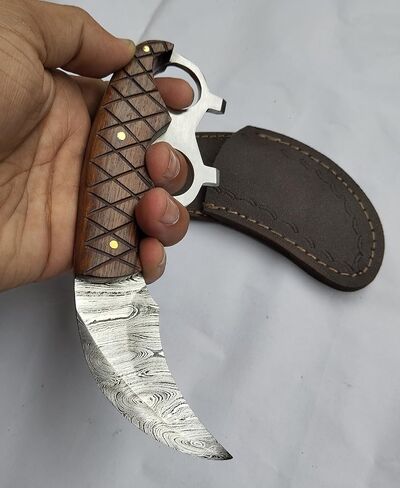 KKI Hand Crafted Damascus Steel Karambit Knife, USA Style, Survival, outdoor, Silat, Best Gift in Saudi Arabia